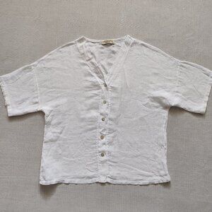 Terzo Millennio Italy 100% Linen Button Up Shirt White Short Sleeve Size S Boho